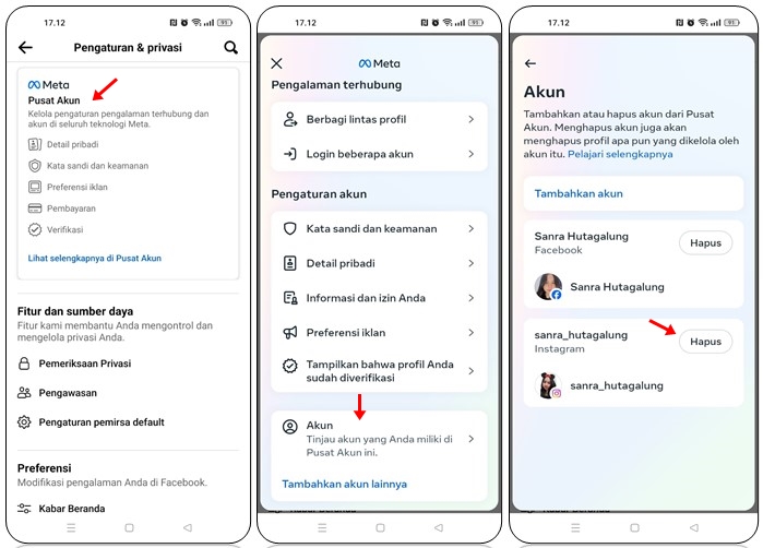 Memutuskan Hubungan IG dengan FB Melalui Aplikasi Facebook