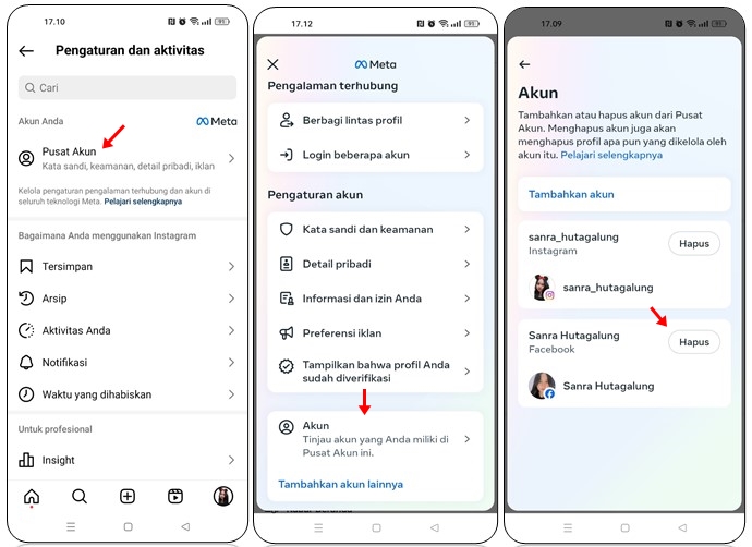 Memutuskan Hubungan IG dengan FB Melalui Aplikasi Instagram